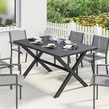 Garden Dining Table for 6, Rectangular Outdoor Table with Wood Effect HDPE Top,