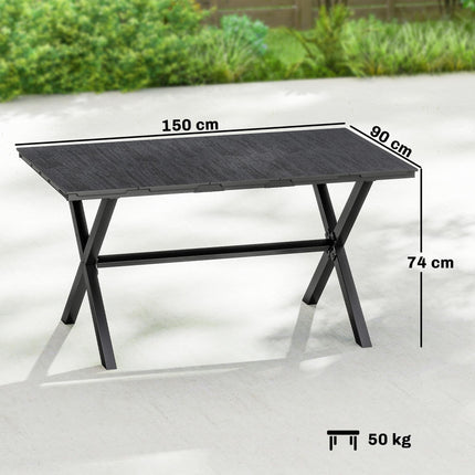 Garden Dining Table for 6, Rectangular Outdoor Table with Wood Effect HDPE Top,