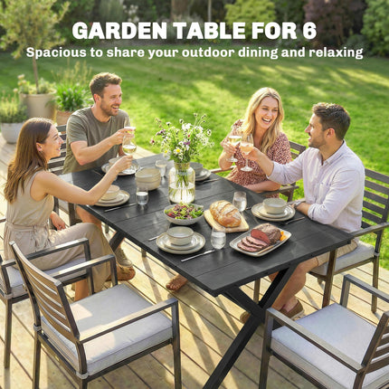 Garden Dining Table for 6, Rectangular Outdoor Table with Wood Effect HDPE Top,
