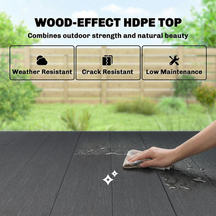 Garden Dining Table for 6, Rectangular Outdoor Table with Wood Effect HDPE Top,