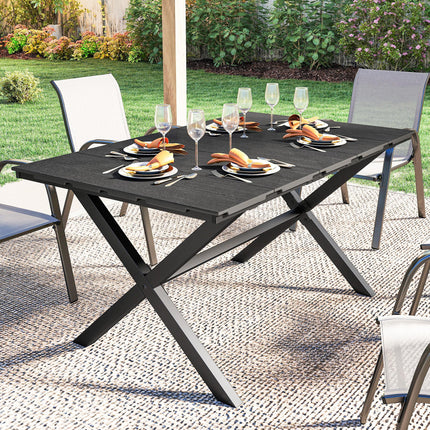 Garden Dining Table for 6, Rectangular Outdoor Table with Wood Effect HDPE Top,