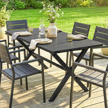 Garden Dining Table for 6, Rectangular Outdoor Table with Wood Effect HDPE Top,