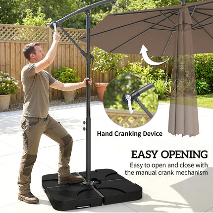 3m Overhanging Parasol, with Base, Weights and Cover - Coffee