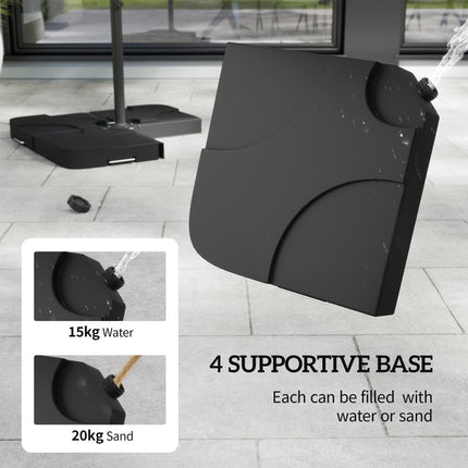 3m Overhanging Parasol, with Base, Weights and Cover - Coffee