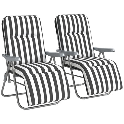 Set of 2 Foldable Patio Sun Lounger with Adjustable Backrest and Cushion, Grey and White
