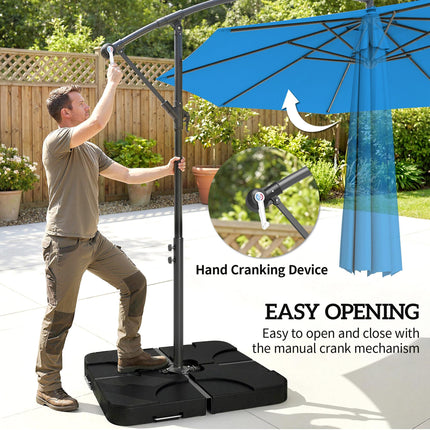 3m Overhanging Parasol, with Base, Weights and Cover - Blue