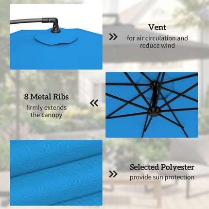 3m Overhanging Parasol, with Base, Weights and Cover - Blue