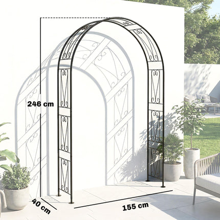Garden Arch, Arbour Trellis for Climbing Plants, Rose Arch for Wedding Garden Decoration, 155 x 40 x 246 cm, Black