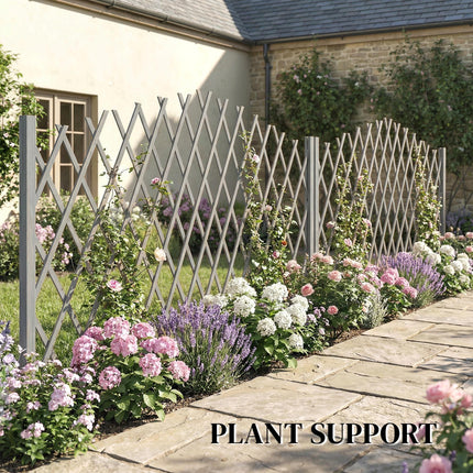 2 Pack Expanding Fence Panels, Wooden Freestanding Garden Fence with Stable Feet, 180 x 30 x 103cm, Dark Grey