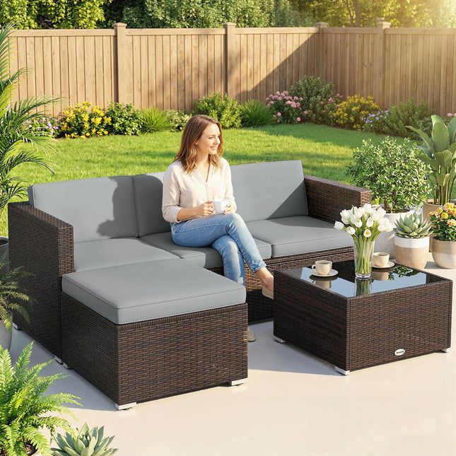 3 Pieces Garden Furniture Set w/ Cushions, PE Rattan Wicker Conversation Corner