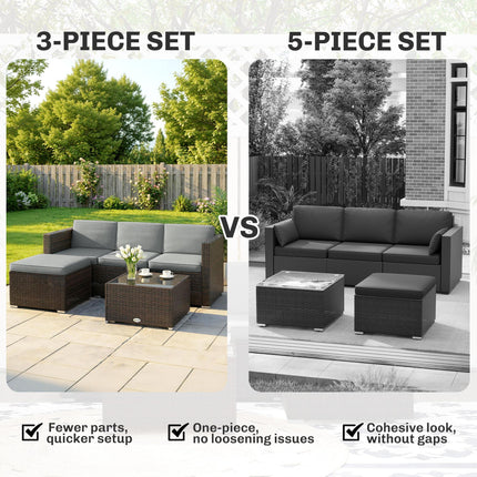 3 Pieces Garden Furniture Set w/ Cushions, PE Rattan Wicker Conversation Corner