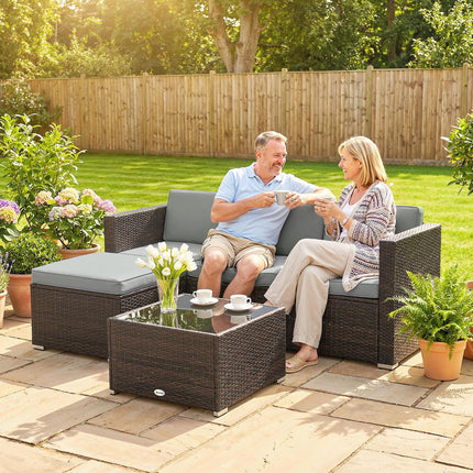 3 Pieces Garden Furniture Set w/ Cushions, PE Rattan Wicker Conversation Corner