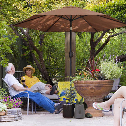 2.6 m Garden Parasol Umbrella with Aluminium Pole, Outdoor Patio Umbrella with Tilt and Crank, Vent, Coffee