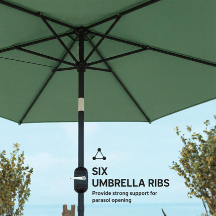 2.6 m Garden Parasol Umbrella with Aluminium Pole, Outdoor Patio Umbrella with Tilt and Crank, Vent, Dark Green