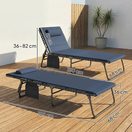 Set of Two Reclining Sun Loungers - Dark Blue
