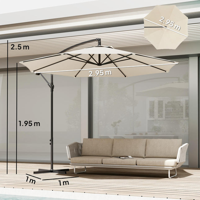 3 m Overhanging Cantilever Parasol, with Cross Base - Cream White