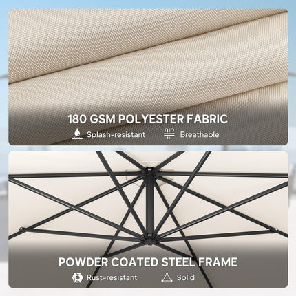 3 m Overhanging Cantilever Parasol, with Cross Base - Cream White