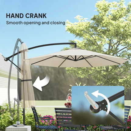 3 m Overhanging Cantilever Parasol, with Cross Base - Cream White