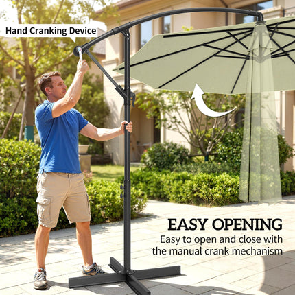 3m Overhanging Cantilever Parasol, with Cross Base - Beige