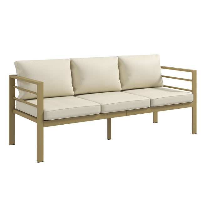 Garden Bench with Cushions, 3-Seater Sofa with Backrest, Armrest and Back Cushions, 185 x 66 x 64cm, Cream White