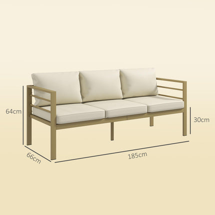 Garden Bench with Cushions, 3-Seater Sofa with Backrest, Armrest and Back Cushions, 185 x 66 x 64cm, Cream White
