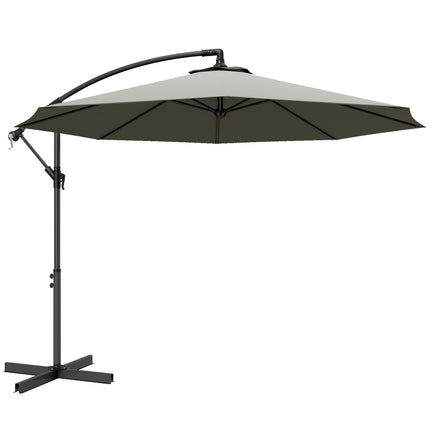 3m Overhanging Cantilever Parasol, with Cross Base - Light Grey