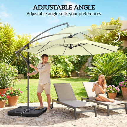 3m Overhanging Parasol, with Base, Weights and Cover - Beige