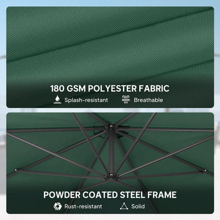 3 m Overhanging Cantilever Parasol, with Cross Base - Dark Green