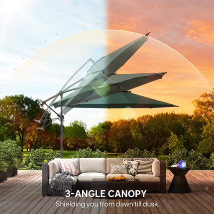 3 m Overhanging Cantilever Parasol, with Cross Base - Dark Green