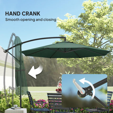 3 m Overhanging Cantilever Parasol, with Cross Base - Dark Green