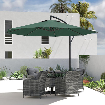 3 m Overhanging Cantilever Parasol, with Cross Base - Dark Green