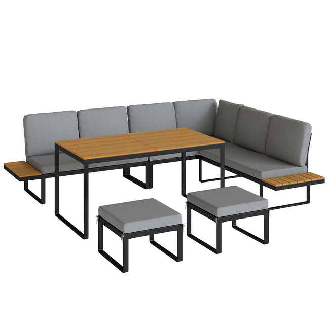 Patio Furniture Set Modular Garden Sofa Set 6 Pieces with Dining Table for Outdoor Patio Grey