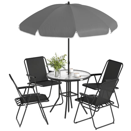 4 Seater Garden Furniture Set, 6 Pieces Garden Table and Chairs with Parasol for Patio, Black