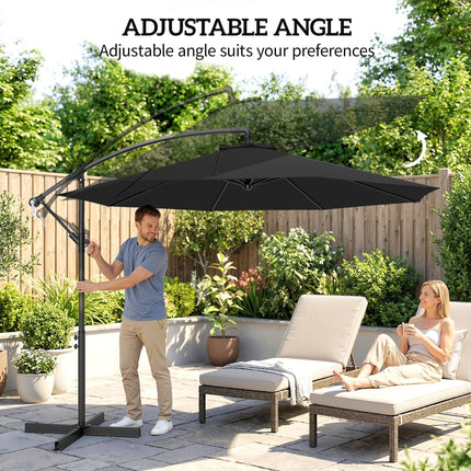 3m Overhanging Cantilever Parasol, with Cross Base - Black