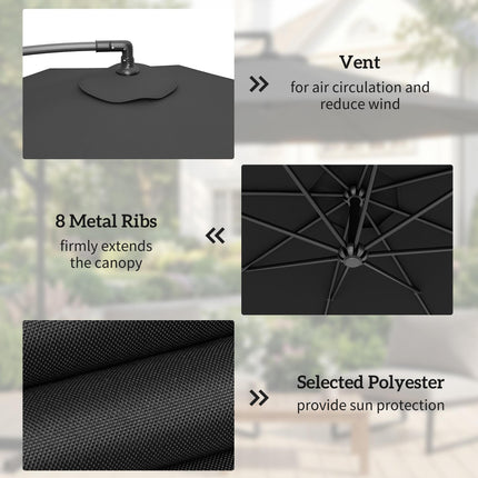 3m Overhanging Cantilever Parasol, with Cross Base - Black