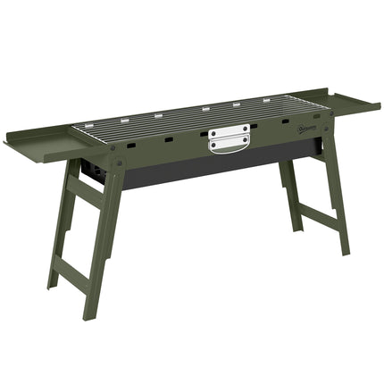 Portable BBQ Grill, Foldable Charcoal Grill for Camping and Picnics with 2 Side Shelves and Handle, Green