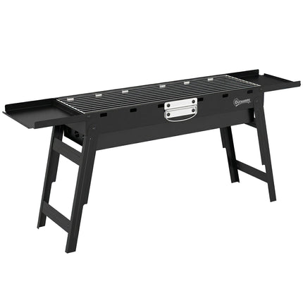 Portable BBQ Grill, Foldable Charcoal Grill for Camping and Picnics with 2 Side Shelves and Handle, Black