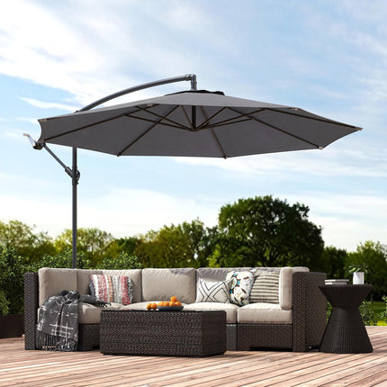 3 m Overhanging Cantilever Parasol, with Cross Base - Grey