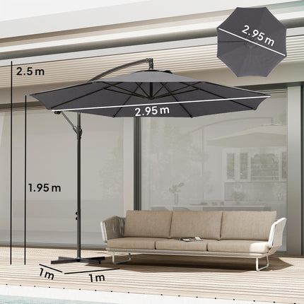 3 m Overhanging Cantilever Parasol, with Cross Base - Grey