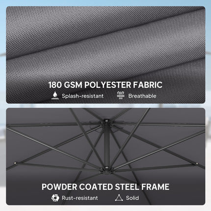 3 m Overhanging Cantilever Parasol, with Cross Base - Grey