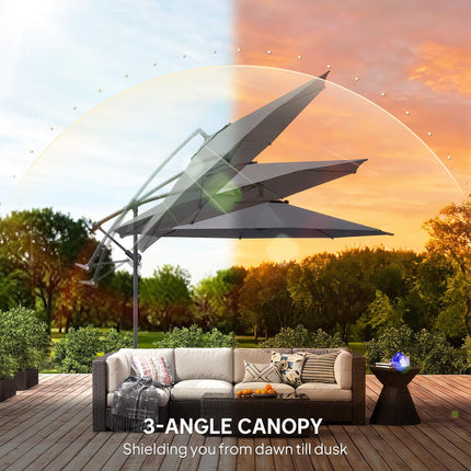 3 m Overhanging Cantilever Parasol, with Cross Base - Grey