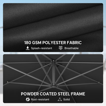 3 m Overhanging Cantilever Parasol, with Cross Base - Black