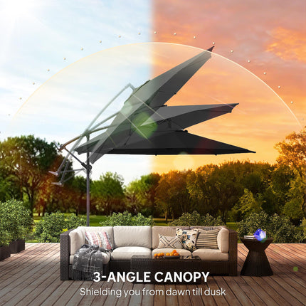 3 m Overhanging Cantilever Parasol, with Cross Base - Black