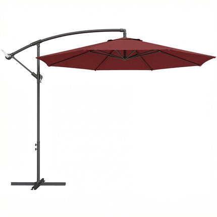 3 m Overhanging Cantilever Parasol, with Cross Base - Wine Red
