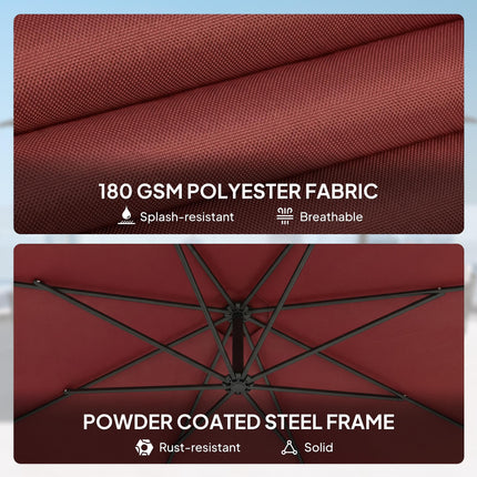 3 m Overhanging Cantilever Parasol, with Cross Base - Wine Red