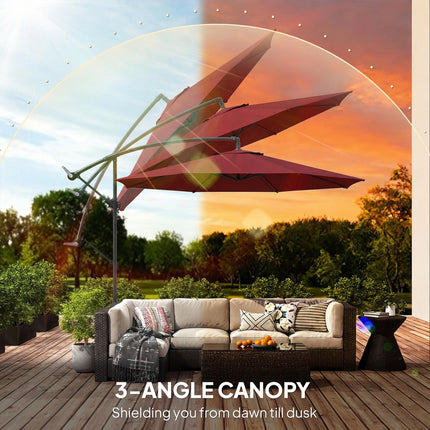 3 m Overhanging Cantilever Parasol, with Cross Base - Wine Red