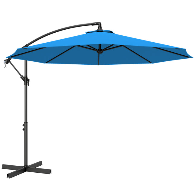 3m Overhanging Cantilever Parasol, with Cross Base - Blue