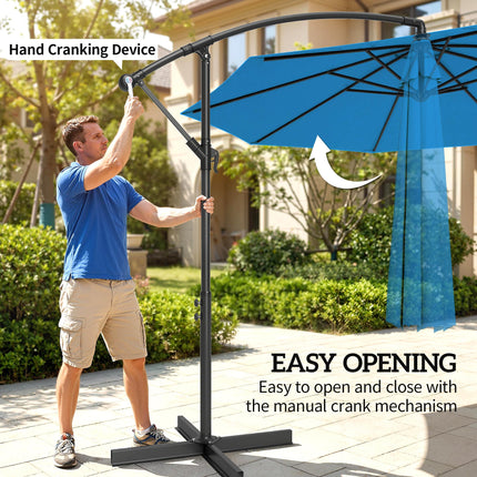 3m Overhanging Cantilever Parasol, with Cross Base - Blue