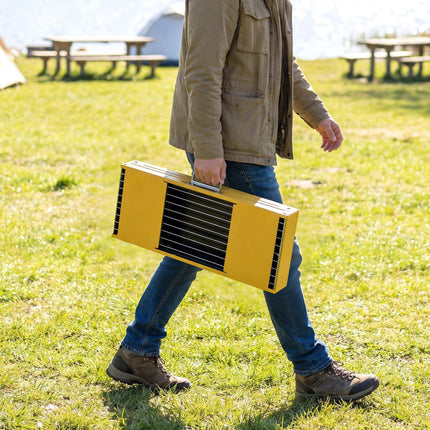 Portable BBQ Grill, Foldable Charcoal Grill for Camping and Picnics with 2 Side Shelves and Handle, Yellow