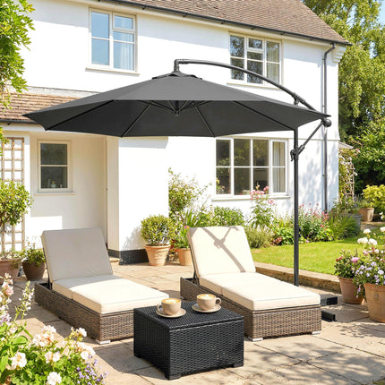 3m Overhanging Cantilever Parasol, with Cross Base - Grey